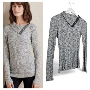 Anthropologie Dolan Snap-Neck Pullover Gray Marled Ribbed Funnel Neck XS